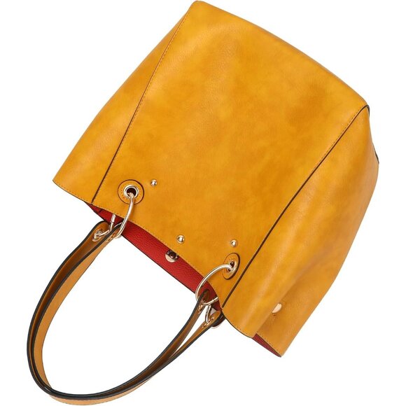 ⚡ Women's Yellow Large Leather Big Bucket Crossbody Travel Tote Bag - Picture 2 of 6